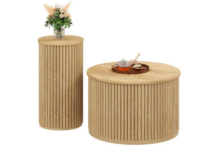 Modfu Couchtisch aus MDF 60x60x38.5 & 30x30x56 cm in Natur, Naturfarben, 60x38.5x60 cm, Wohnzimmer, Wohnzimmertische, Couchtische