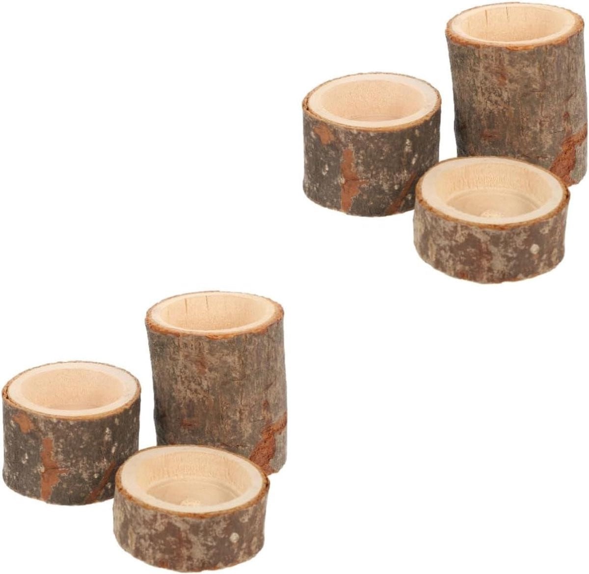 Set van 6 houten kandelaars met natuurlijke houtstructuur