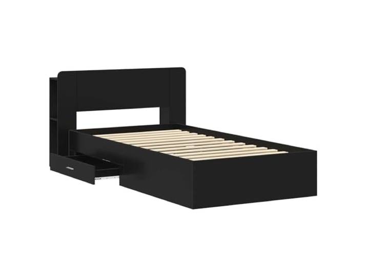 KTHLBRH Bettgestell mit Stauraum, Schwarz, 75 x 190 cm Technisches Holz, Kopfteil Schrank, integrierte Schubladen, einfache Montage