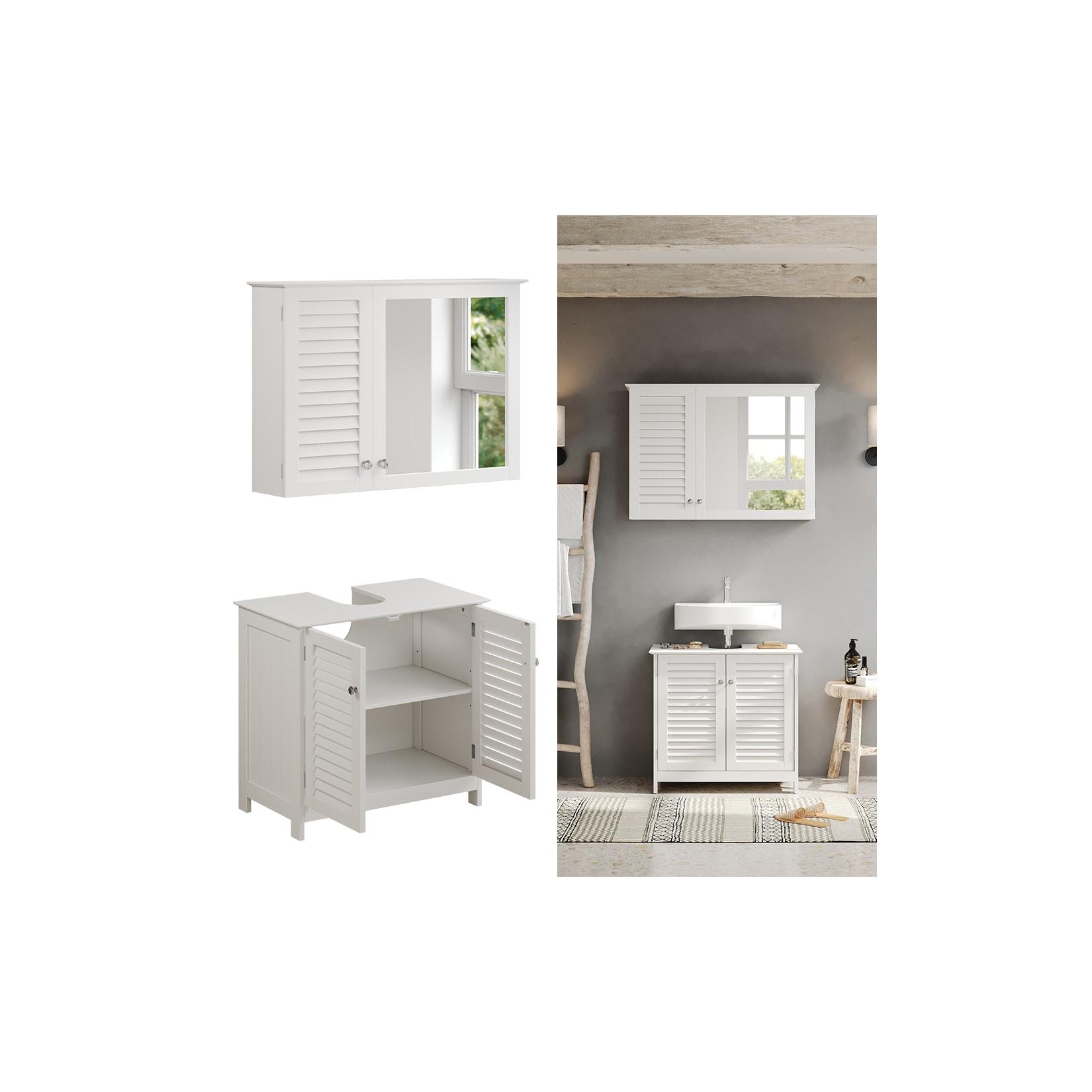 Vicco Badmöbel-Set Riad, Weiß, Badezimmer, moderne Badserie, Lamellen-Front, Waschtischunterschrank, Spiegelschrank