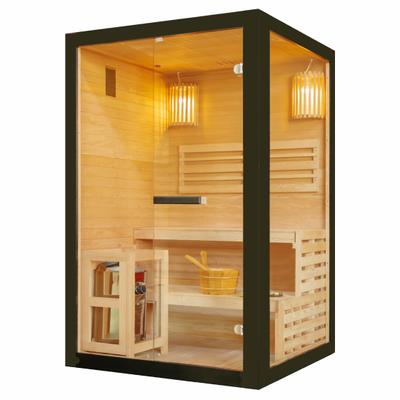 Sauna SANOTECHNIK "PANORAMA black", braun (holzfarben), Saunaofen, integrierte Steuerung, 3,5 kW, Saunen