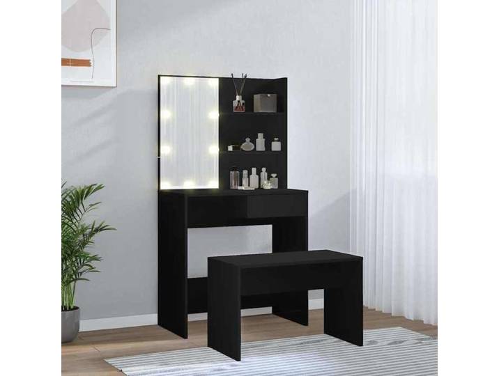 LED - Noir - Ensemble de Coiffeuse avec LED - Contemporain - Moderne-desgin - Noir Bois d'ingénierie - Coiffeuse{472}