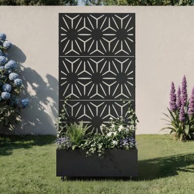 Lumibee Modern Metal Outdoor Privacy Fence Screen with Planter Box