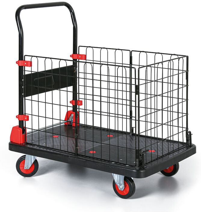 B2B Partner Plattformwagen mit klappbarem Griff, 3 Drahtfüllungen, 300 kg, Metallradhalter