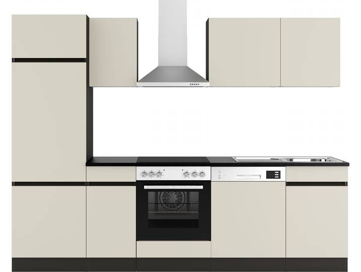 Küchenzeile OPTIFIT Roth , beige (küche: natur, front: satin, korpus: anthrazit, arbeitsplatte: anthrazit), B:270cm H:206,8cm T:60cm, Komplettküchen-Sets, Küchenzeile, Breite 270 cm, wahlweise mit E-Geräten, Push-to-Open-Funktion