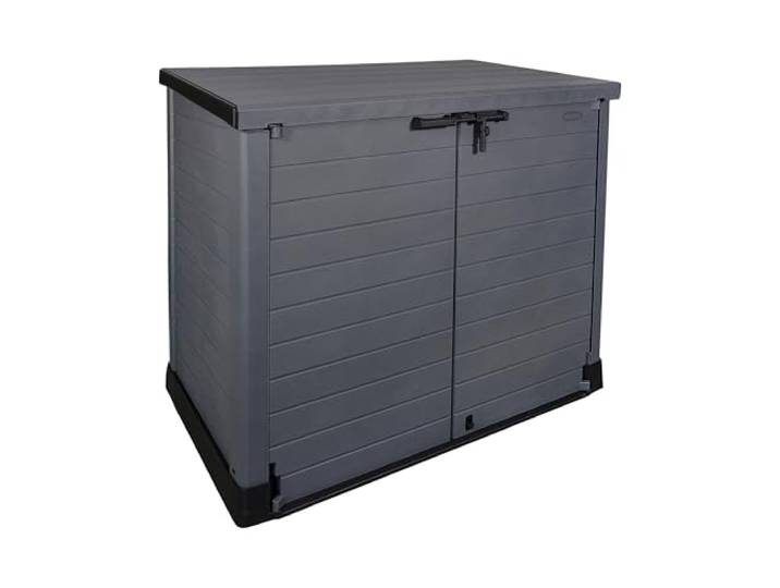 Duramax Cedargrain StoreAway 1200L Gartenhaus aus Kunststoff / flacher Deckel, Mülltonnenbox, Gartenhaus, solide Konstruktion, ideal für Werkzeuge, BBQs und 2x 240L Mülltonnen, 145x85x125 cm, Grau