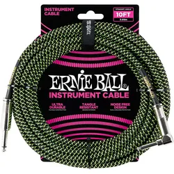 Ernie Ball EB6077 Black/Green 3,0 m - Instrumentenkabel