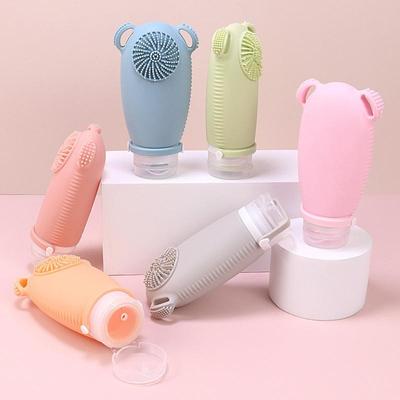 Everyday Crate 2 In 1 Travel Shampoo Bottle With Brush Leakproof Silicone Squeeze Dispenser light Grey