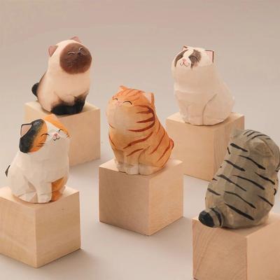 Inspire Select Handcrafted Wooden Cat Figurine Cute Kitten Desk Decor & Animal Car Ornament 3