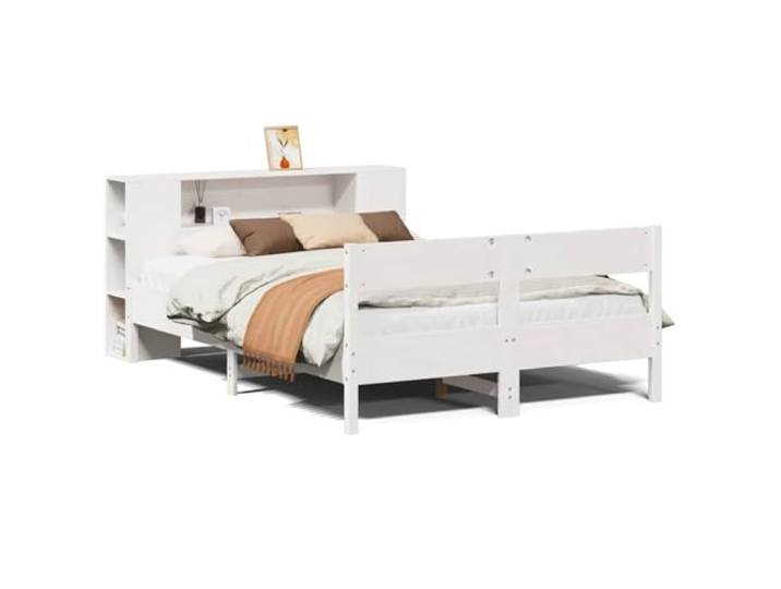 PUGYNBK Bett mit Regal aus Massivholz, weiß, 150 x 200 cm Lattenrost im Lieferumfang enthalten, Aufbewahrung im Kopfteil, stabiles Fußteil, platzsparend