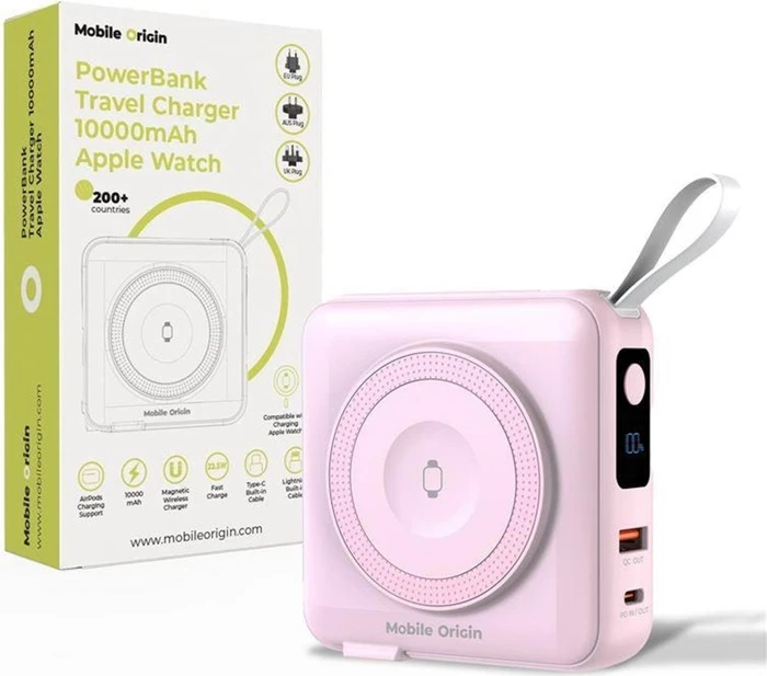 Mobile Origin Powerbank & Travel Charger Lightning/USB-C Cable MagSafe/AW/iPhone Compatible Pink