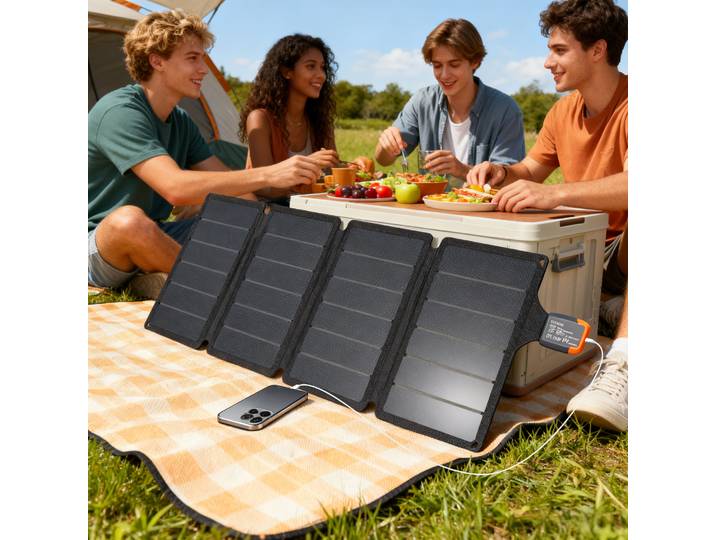HOMCOM Chargeur Solaire 36W Portable Type-C USB-A IP67 Gris