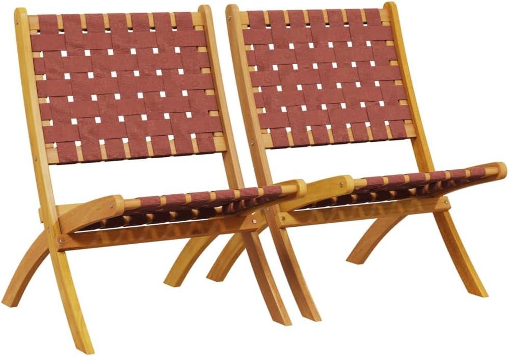 2 klappbare Gartenstühle in Rot aus massivem Akazienholz mit Olefin-Stoff, robuste Terrassenstühle mit Gurtdesign für Komfort und Atmungsaktivität, belastbar bis 110 kg