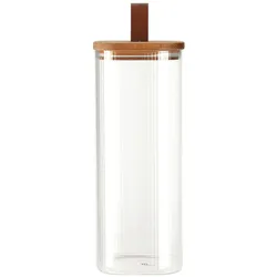 Excellent Houseware Vorratsglas mit Akazienholzdeckel, 1900 ml, 4er-Set, Vorratsbehälter, Transparent