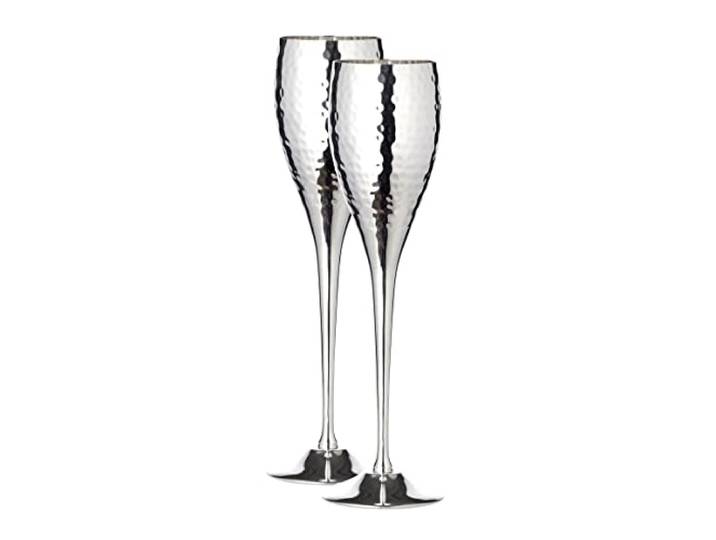EDZARD Sektflöte Dodo 2er-Set (200 ml), versilberter Sektkelch, Sektglas Champagnerglas, Kelche für Wein, Sekt, Champagner aus Messing gehämmert zum feiern
