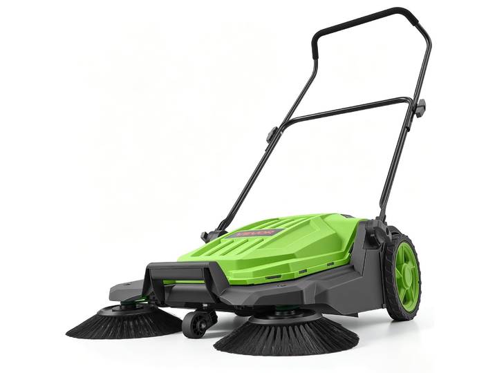 Machine de nettoyage manuelle VEVOR\, balai-aspirateur avec une largeur de travail de 650 mm\, un réservoir de 18\,9 litres et une poignée réglable\, machine de nettoyage pour sols\, idéale pour les cours\, les allées\, les terrasses et les garages – Vert