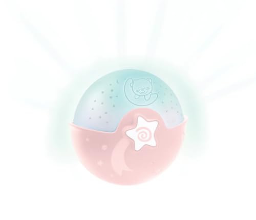 Infantino Soothing Light & Projector in Roze - Nachtlampje met klem voor babybedje, sterrenhemel projector en tafelblad-lampje met melodietjes en geluidssensoren