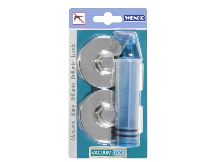 WENKO Vacuum-Loc®Adapter,2er Set, Befestigung ohne bohren, inkl. Pumpe,einzigartiges Saug-System,einfaches & sicheres Anbringen an der Wand,Maße (B/T x H): Ø 6 x 2,8 cm,Verchromt,bis 33kgs, 2.8 x 6 x 6 cm