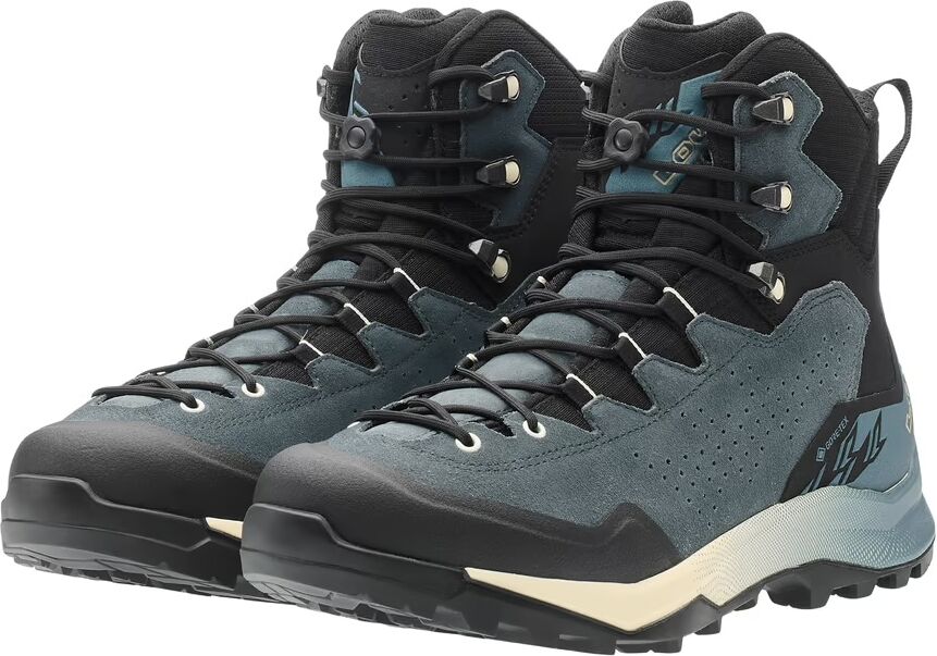 Wanderschuh LOWA "LOWA EXPLORER GORE-TEX MID", Herren, Gr. 44,5, blau (schieferblau, schwarz), Textil, Veloursleder, Schuhe Wanderschuh, wasserdicht, winddicht,atmungsaktiv dank GORE-TEX Membrane schieferblau, schwarz 44,5