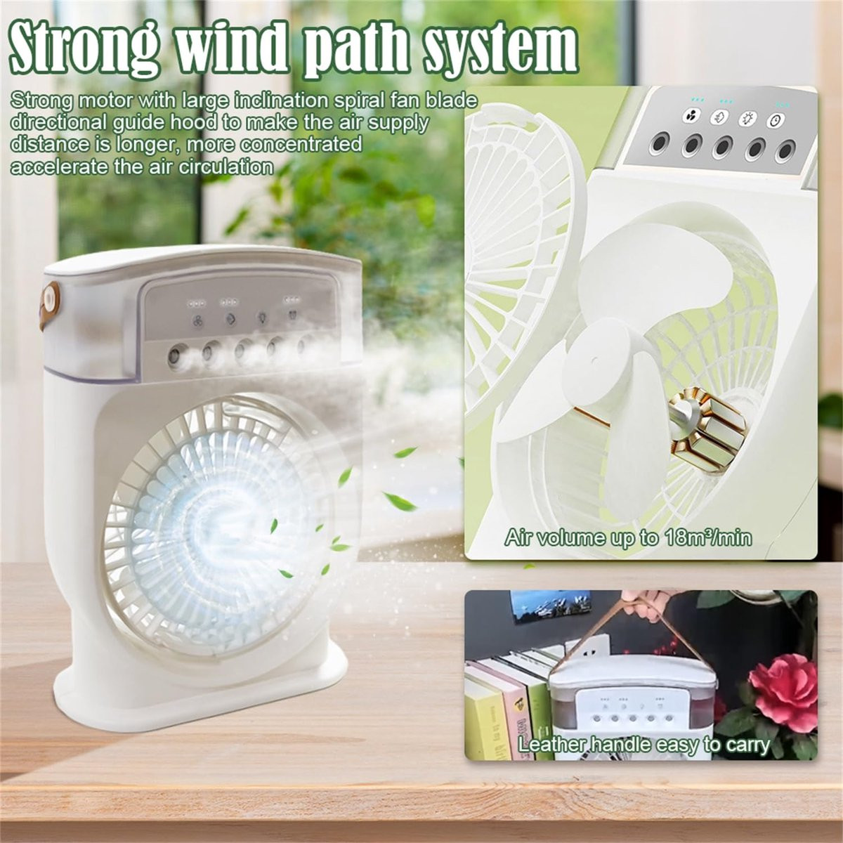 SnelShoppen Draagbare Mini-Airconditioning 4-in-1, Stil Waterkoeler Ventilator en Luchtbevochtiger met Timer, Wit/Multicolour