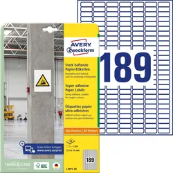 Avery Zweckform Papier-Etiketten stark haftend 25,4x10mm VE=20 Bogen/3.780 Etiketten weiß