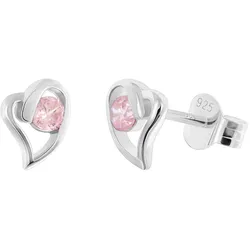 trendor 21404-09 Damen Ohrringe 925 Silber Ohrstecker Zirkonia Herz Pink