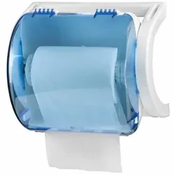Handtuchrollenspender Orgavente ROLLOUT ABS blau-weiß zur Wandmontage, abschließbar, für 1 Rolle