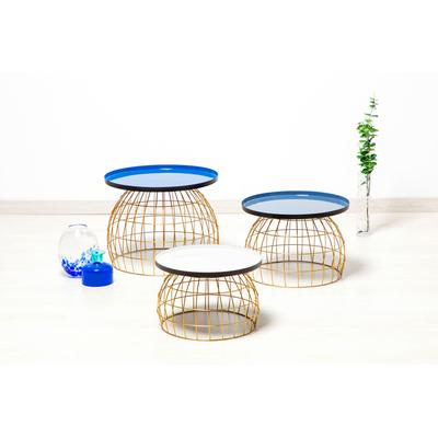 Beistelltisch KAYOOM "Laudatio Beistelltisch-Set, Beistelltische im 3er-Set,Gitteroptik", blau (blau, grau, weiß), B:40cm H:26cm T:50cm, Eisen, Tische, Beistelltisch, 3er-Set, vielfältig einsetzbar, aktuelle Farben