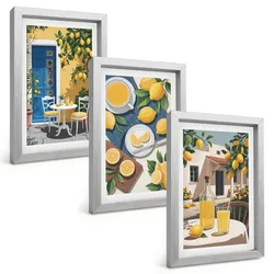 BILDER SET 3er Set - 20x30 cm Silberner Rahmen - Patio Sun Limonade