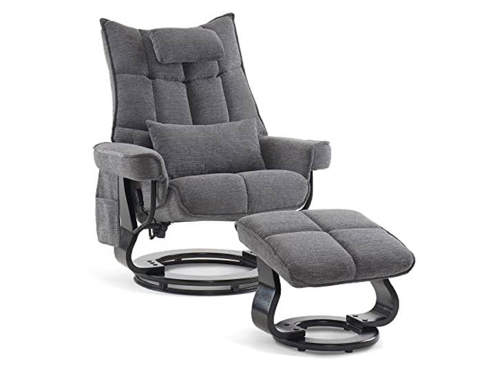 M MCombo Relaxsessel mit Hocker, Drehbare Fernsehsessel mit Liegefunktion, Moderner TV-Sessel Stuhl für Wohnzimmer, mit Kissen & Seitentasche, 9076 (Grau)