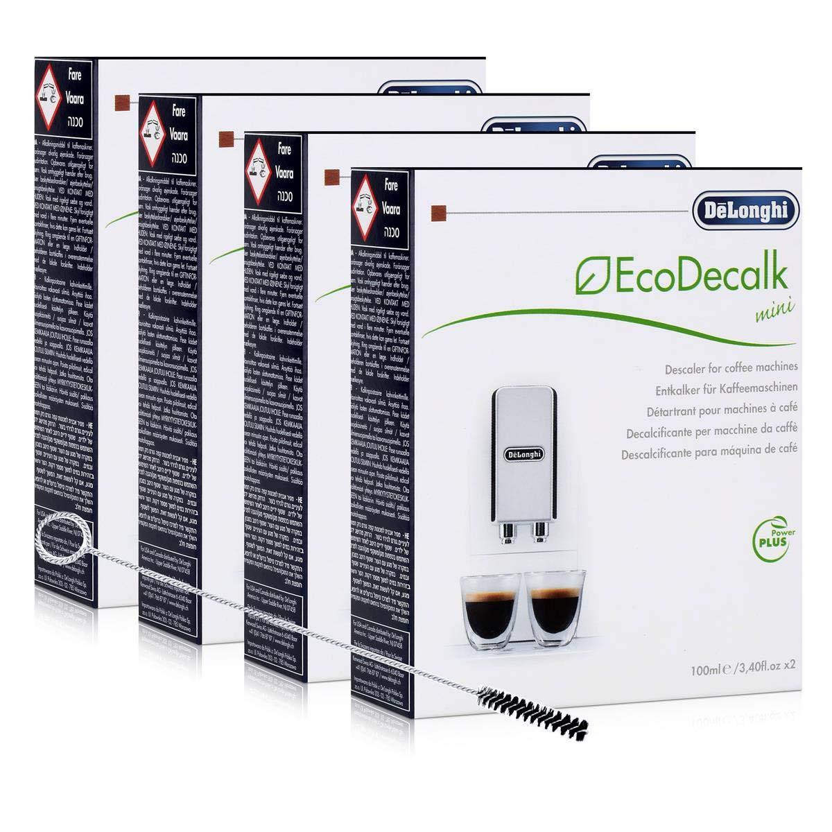 DeLonghi EcoDecalk Mini ontkalker en reinigingsborstel set voor volautomatische koffiemachines, 4 stuks