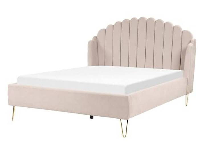 Beliani Polsterbett Stoff beige mit Lattenrost vertikale Steppung 140x200cm Ambillou