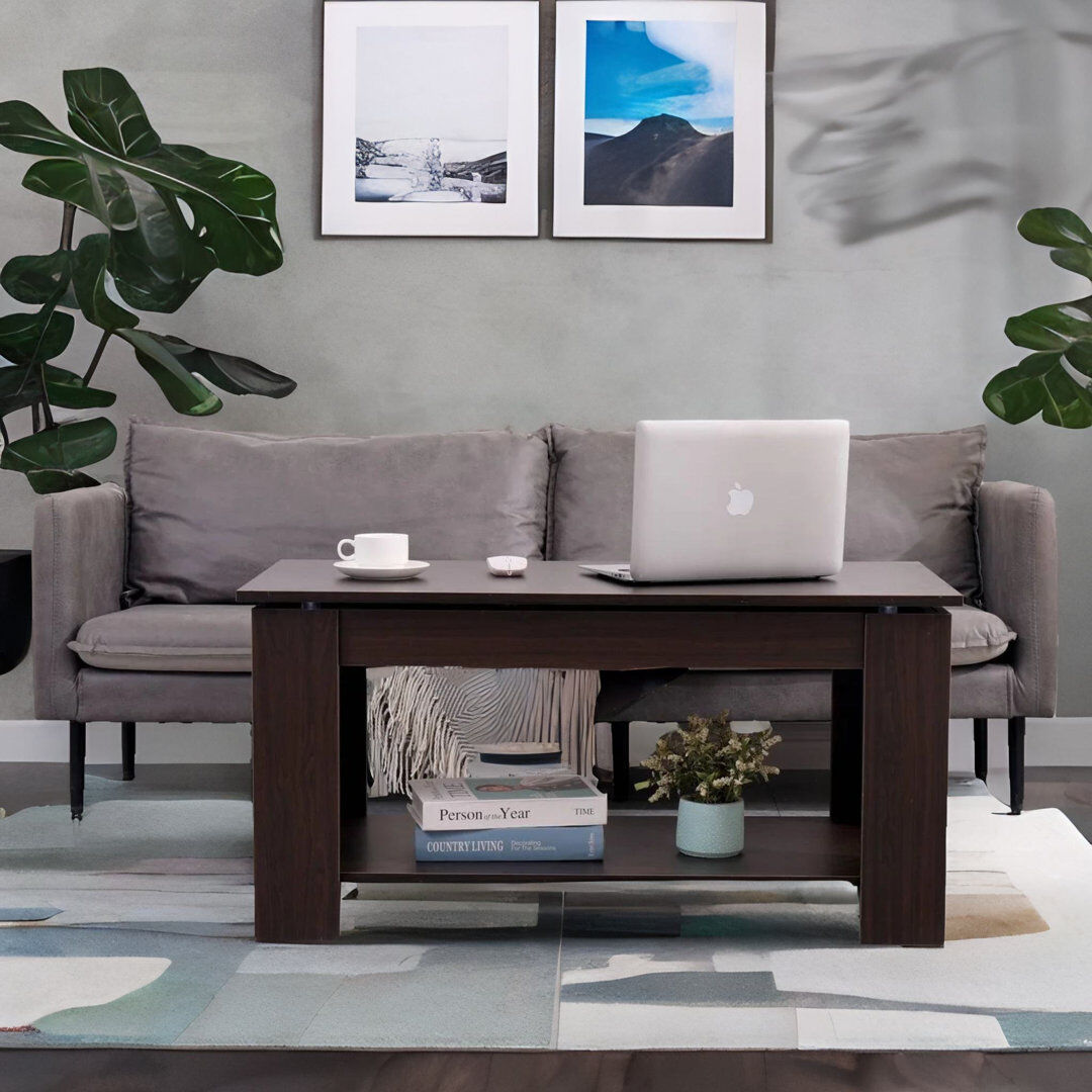 Borough Wharf Barrymore Lift Top Coffee Table with Storage Hidden Compartments and Shelf Living Room Furniture Walnut 49cm H X 96.5cm W X 47cm D