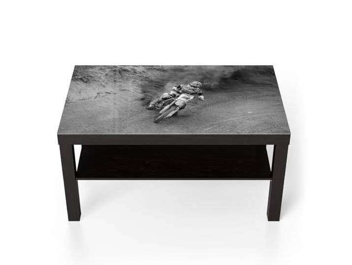DEQORI Glastisch schwarz groß 90x50 cm Motiv Offroad Drift ausgefallener Beistelltisch aus Glas Hochglanz Couchtisch fürs Wohnzimmer moderner Couch Tisch mit Design