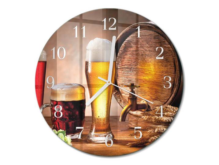 Tulup Wanduhr aus Glas Ø30 cm - Bierfass, Braun, Rund, 30x30x0.4 cm, Dekoration, Uhren, Wanduhren