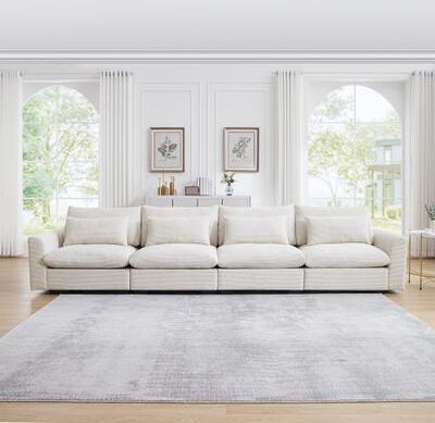 GDFStudio - Finnegan 4‑Seater Corduroy Sofa with 4 Waist Pillows