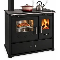 XL-Küchenofen Holzherd PR LUX INOX schwarz links mit Edelstahlbackfach