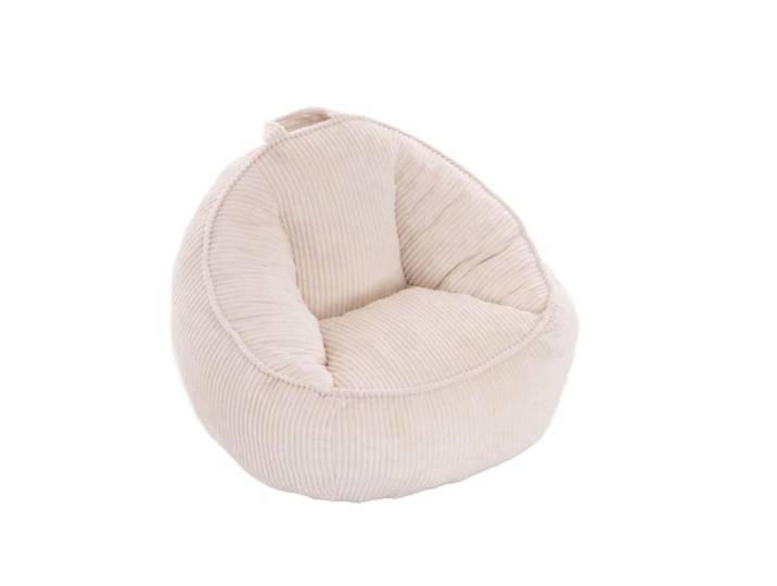 Pouf enfant en velours polyester côtelé beige avec dossier ergonomique