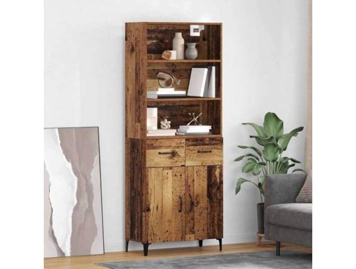 RJPLMFV Oberer Schrank aus Holz, 69,5 x 34 x 180 cm Verstellbare Regale, Beine aus Eisen, für Wohnzimmer und Esszimmer, Holz