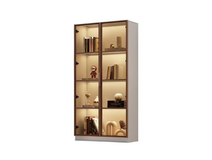 Odikalo Vitrine Wohnzimmer Set 2 Glasvitrinen Einlegeböden Sideboards Schwarz/Weiß