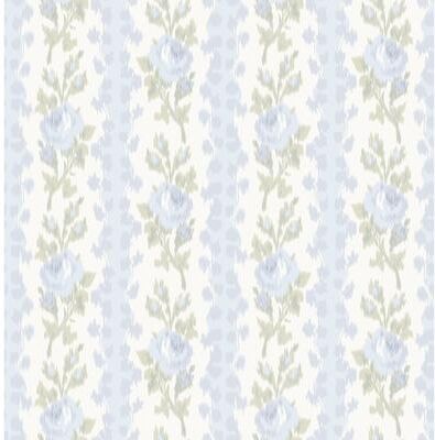 LoveShackFancy Blooming Heirloom Blue Romance Rose Stripe Wallpaper