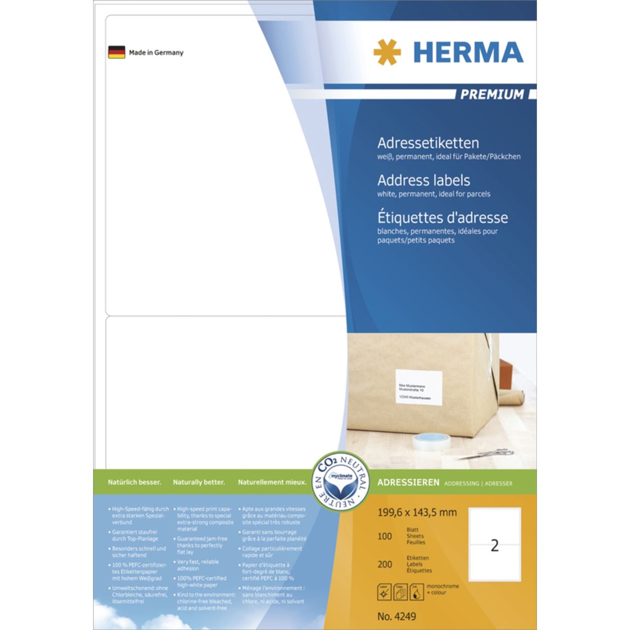 Herma Adressetiketten A4 weiß 199,6x143,5 mm Papier 200 St.