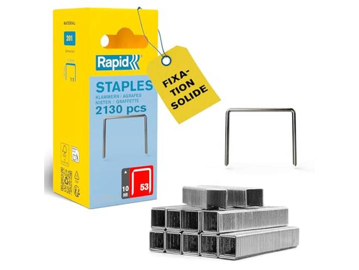 Rapid - Agrafes fil fin n°53/ 10mm - 2130pcs - Emballage FSC (5000743) Fil galvanisé\, Haute performance - Discrètes - Pointes affûtées - Pour le textile\, étiquetage et la décoration