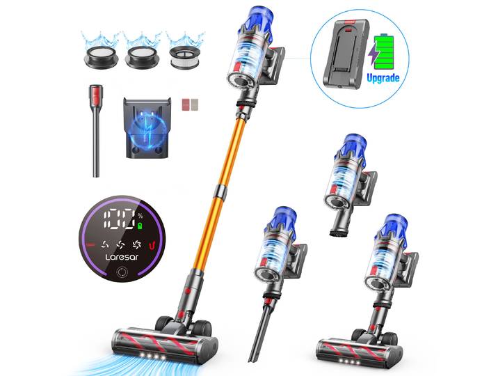 Aspirateur sans fil 90 min Laresar V7S 75000PA 650W, portatif, longue autonomie, batterie amovible, écran intelligent, appareil électroménager