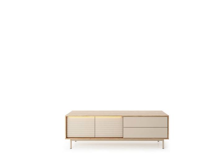 Milino Tv-Element, Kaschmir, Eiche, Metall, Eiche, teilmassiv, 2 Schublade(n) Schubladen, warmweiß, 160.1x52.9x40 cm, Wohnzimmer, TV Möbel, TV-Racks