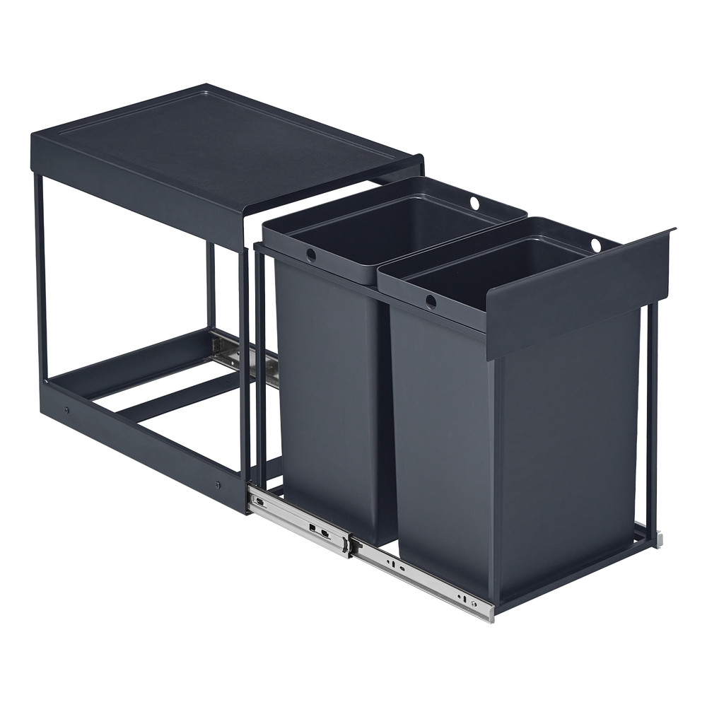 SONGMICS Mülleimer küche, Mülltrennsystem für Unterschrank, 2 x 20 L LTBB35951GZ01