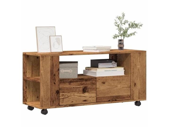 Meuble TV avec roulettes vieux bois bois d'ingénierie 855990