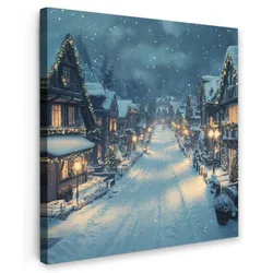 LEINWANDBILD Weihnachtsdorf - Weihnachten - Schnee - Winter Deko Groß 90x90 cm