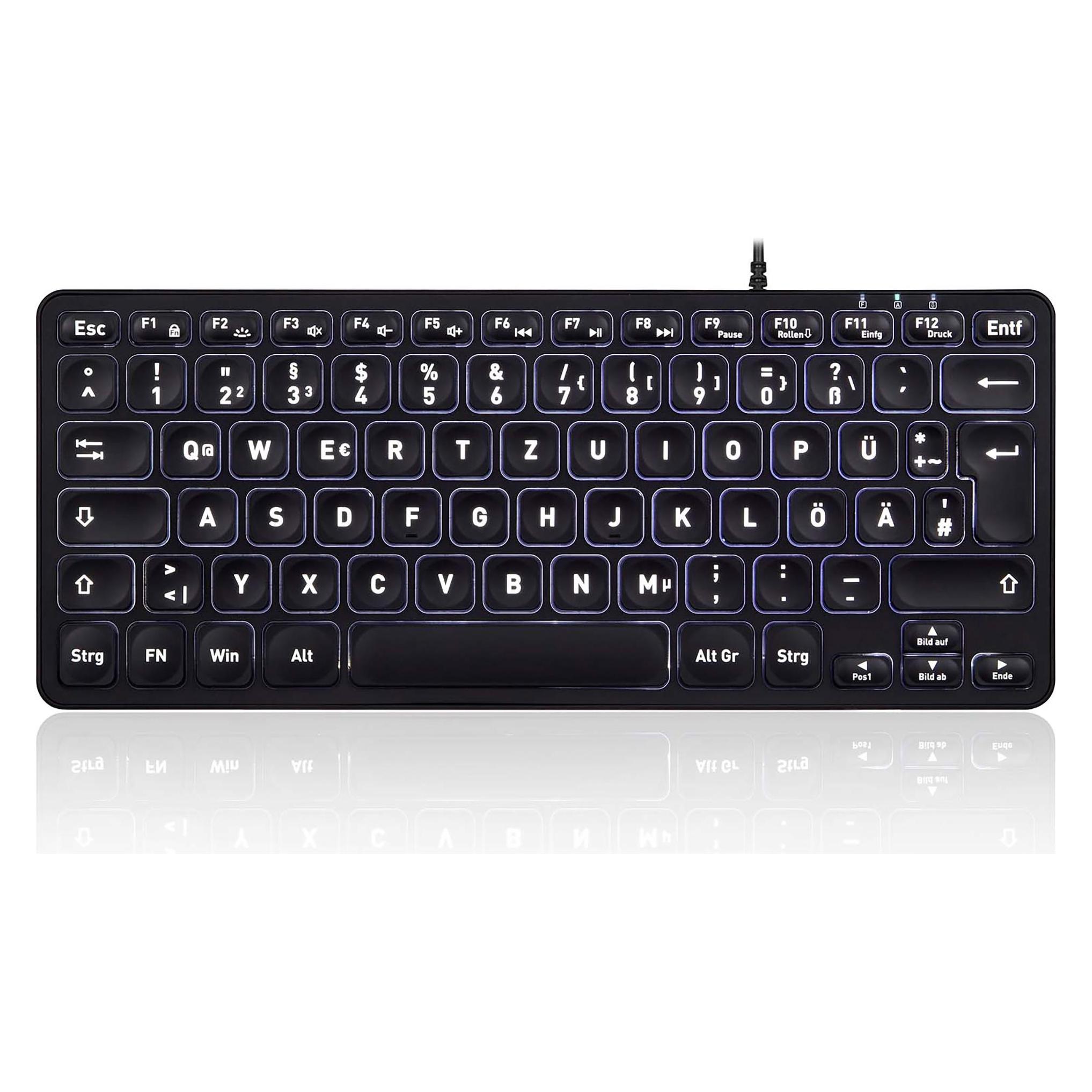 Perixx PERIBOARD-332B DE, Mini-Tastatur, USB kabelgebunden, Hintergrundbeleuchtung, schwarz (DE, Kabelgebunden) (57155F)