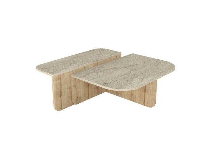 Table basse - Effet travertin beige et naturel clair - MARALIA